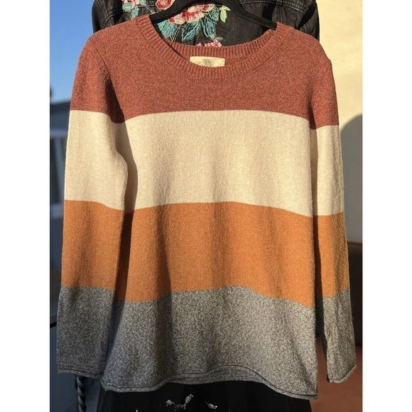 Pinque Women's Knit Sweater Long Sleeves Soft Warm Earth Tones Colorblock Size M - Picture 2 of 7